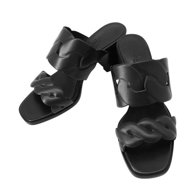 エルメス サンダル ギャビー レザー レディースサイズ37 HERMES 靴 ヒール 黒