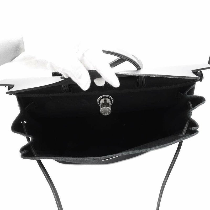 エルメス ショルダーバッグ エールバッグMM ブラック/シルバー金具 トワルオフィシェ/ボックスカーフ □C刻印 2way 黒