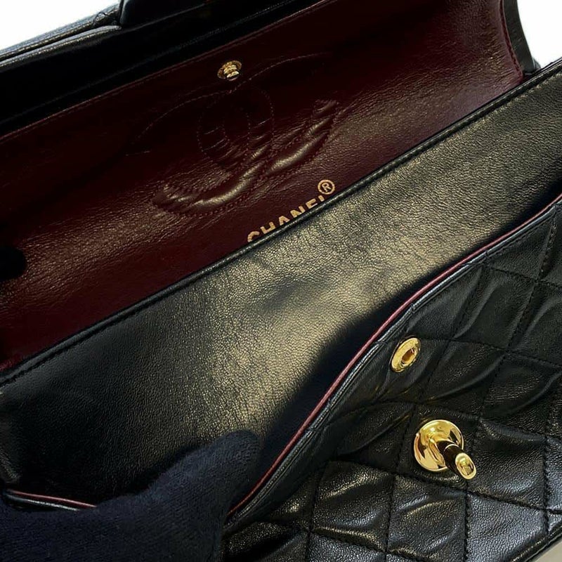 シャネル チェーンショルダーバッグ マトラッセ25 ココマーク ラムスキン ダブルチェーン A01112 CHANEL 黒