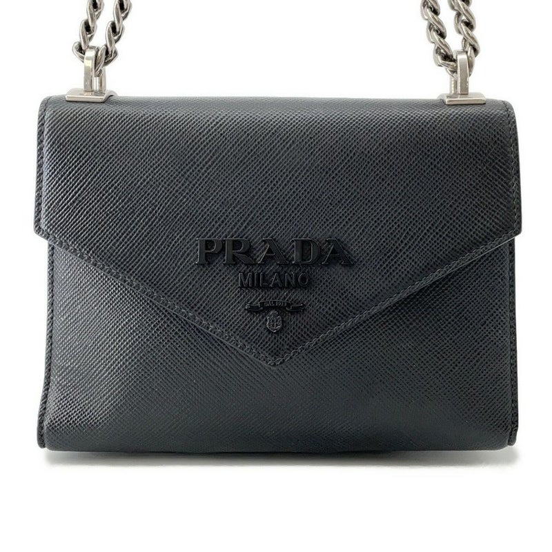 プラダ チェーンショルダーバッグ サフィアーノ ロゴ レザー 1BD127 PRADA 黒