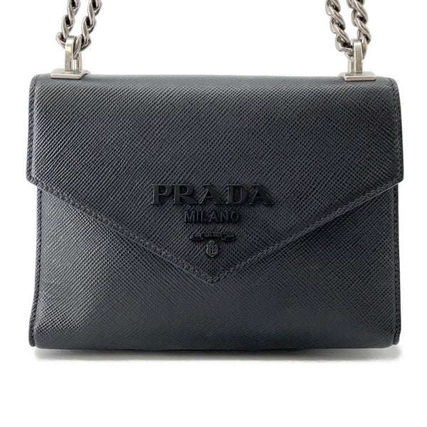 プラダ チェーンショルダーバッグ サフィアーノ ロゴ レザー 1BD127 PRADA 黒