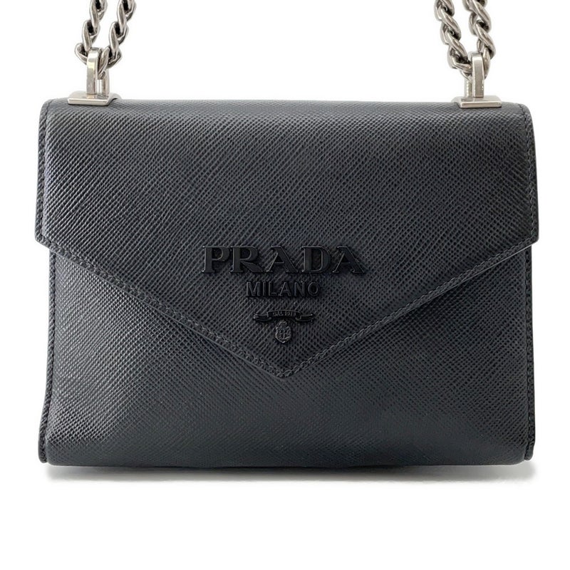 プラダ チェーンショルダーバッグ サフィアーノ ロゴ レザー 1BD127 PRADA 黒