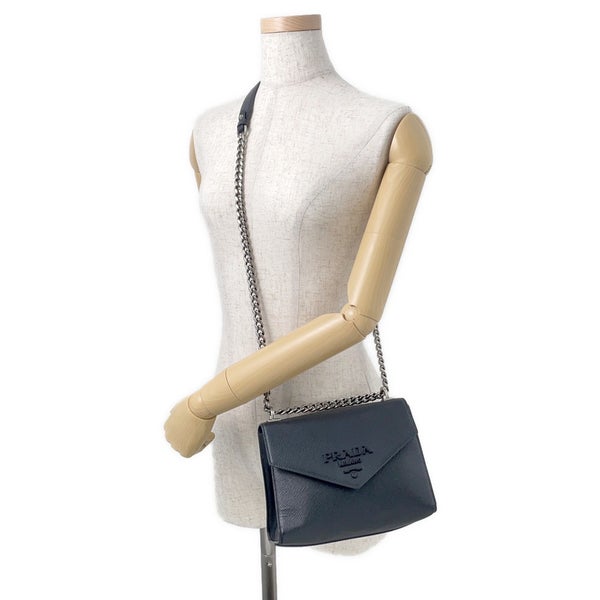 プラダ チェーンショルダーバッグ サフィアーノ ロゴ レザー 1BD127 PRADA 黒