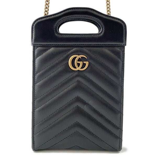グッチ ショルダーバッグ GGマーモント ミニトップハンドルバッグ レザー 846312 GUCCI バッグ 黒