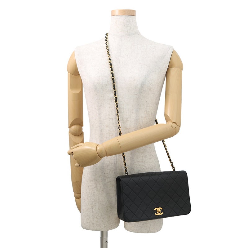 シャネル チェーンショルダーバッグ マトラッセ ココマーク フルフラップ ラムスキン A02500 CHANEL 黒