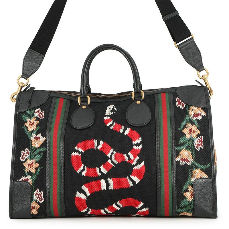 グッチ ボストンバッグ シェリーライン スネーク シェリーライン キャンバス/レザー 459291 GUCCI バッグ 黒