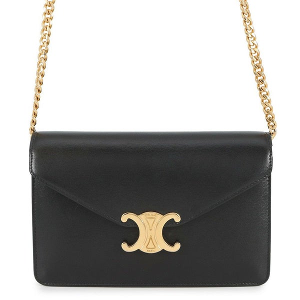 セリーヌ チェーンウォレット トリオンフ マーゴ シャイニーカーフレザー 10L033DPV CELINE 財布 黒