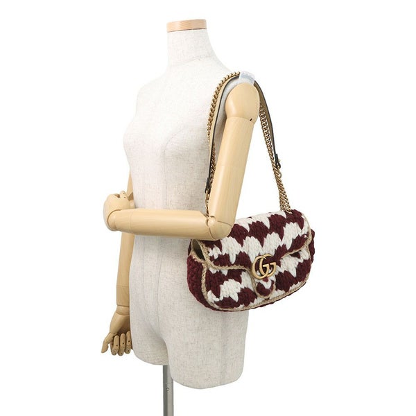 グッチ チェーンショルダーバッグ ニット GGマーモント ウール/レザー 443497 GUCCI 白