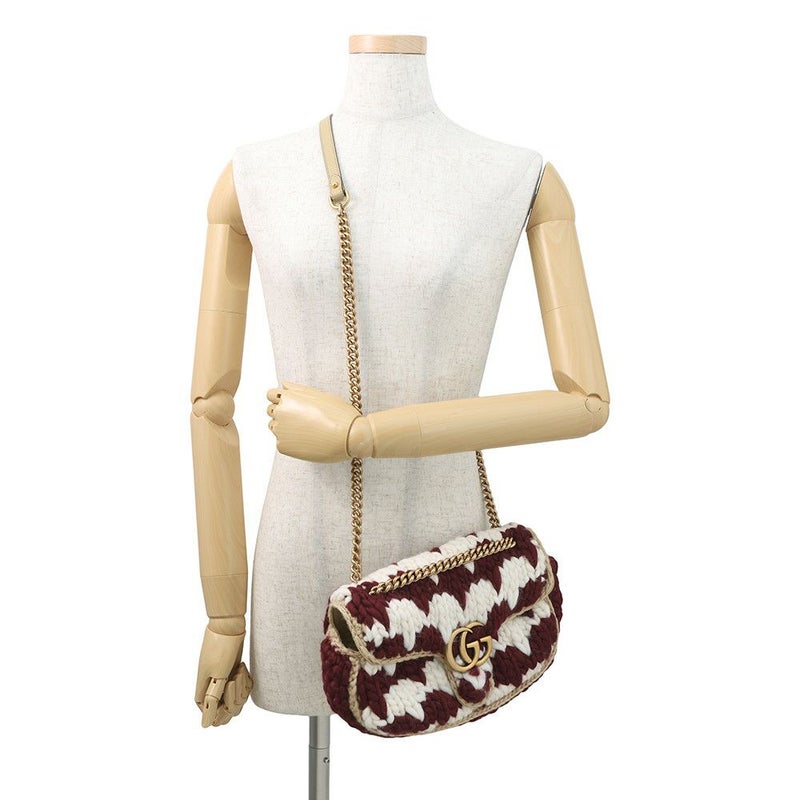 グッチ チェーンショルダーバッグ ニット GGマーモント ウール/レザー 443497 GUCCI 白