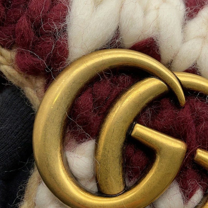 グッチ チェーンショルダーバッグ ニット GGマーモント ウール/レザー 443497 GUCCI 白