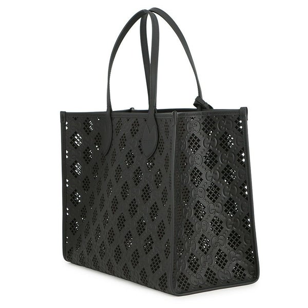 グッチ トートバッグ カットアウトモチーフ ミディアム GG レザー 772229 GUCCI ポーチ付き 黒