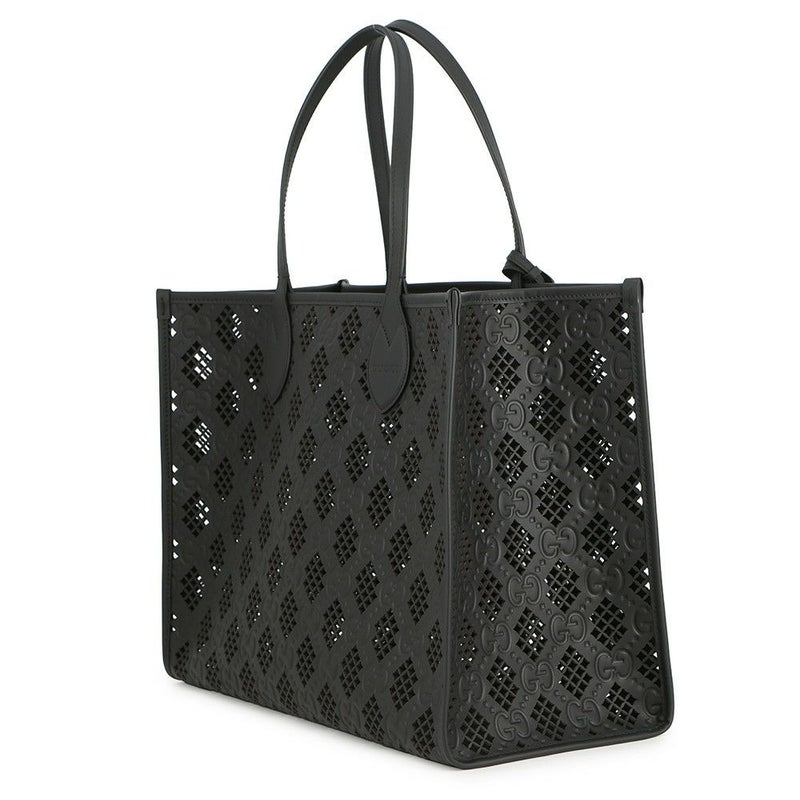 グッチ トートバッグ カットアウトモチーフ ミディアム GG レザー 772229 GUCCI ポーチ付き 黒