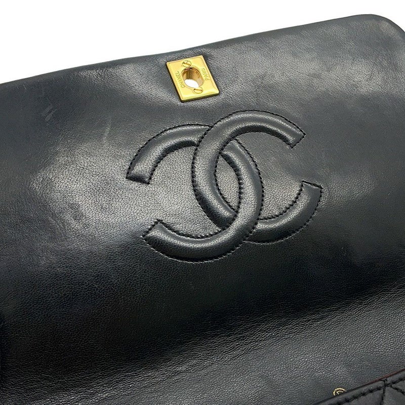 シャネル チェーンショルダーバッグ マトラッセ ココマーク フルフラップ ラムスキン A02500 CHANEL 黒