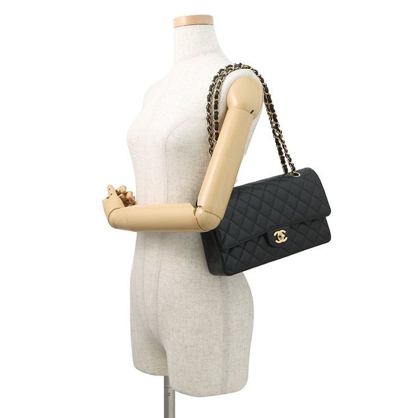 シャネル チェーンショルダーバッグ マトラッセ25 ココマーク ダブルチェーン キャビアスキン A01112 CHANEL 黒