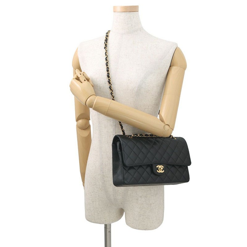 シャネル チェーンショルダーバッグ マトラッセ25 ココマーク ダブルチェーン キャビアスキン A01112 CHANEL 黒