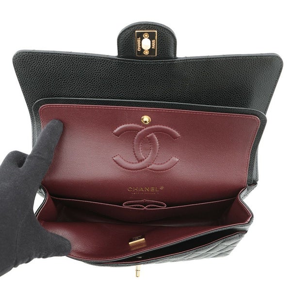 シャネル チェーンショルダーバッグ マトラッセ25 ココマーク ダブルチェーン キャビアスキン A01112 CHANEL 黒