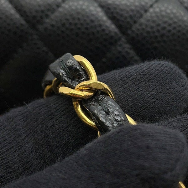 シャネル チェーンショルダーバッグ マトラッセ25 ココマーク ダブルチェーン キャビアスキン A01112 CHANEL 黒