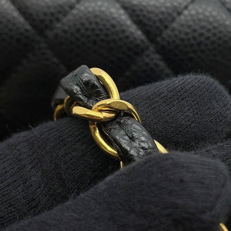 シャネル チェーンショルダーバッグ マトラッセ25 ココマーク ダブルチェーン キャビアスキン A01112 CHANEL 黒