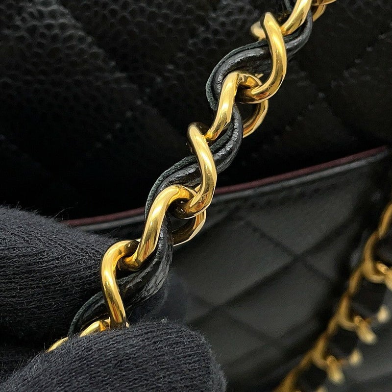シャネル チェーンショルダーバッグ マトラッセ25 ココマーク ダブルチェーン キャビアスキン A01112 CHANEL 黒