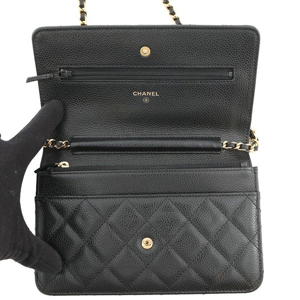 シャネル チェーンウォレット マトラッセ ココマーク キャビアスキン AP0250 CHANEL 財布 黒