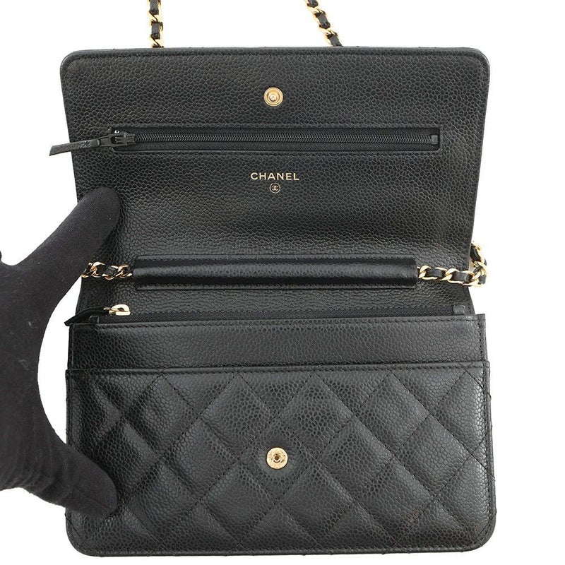 シャネル チェーンウォレット マトラッセ ココマーク キャビアスキン AP0250 CHANEL 財布 黒