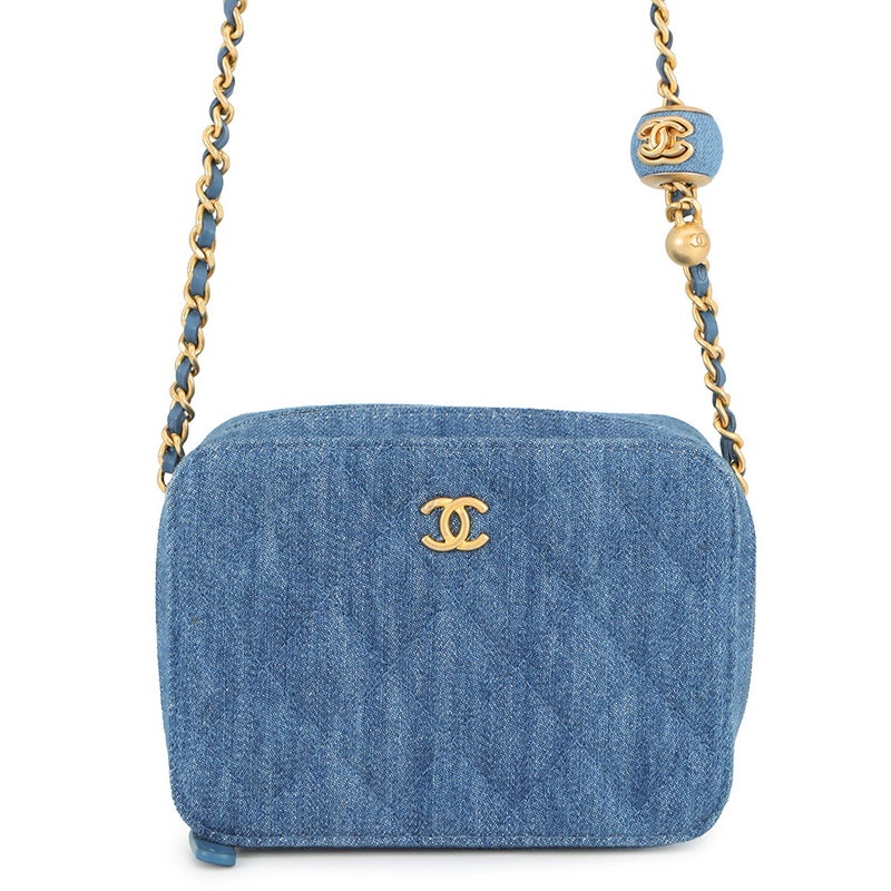 シャネル チェーンショルダーバッグ マトラッセ ココマーク パールクラッシュ カメラバッグ デニム AP2463 CHANEL