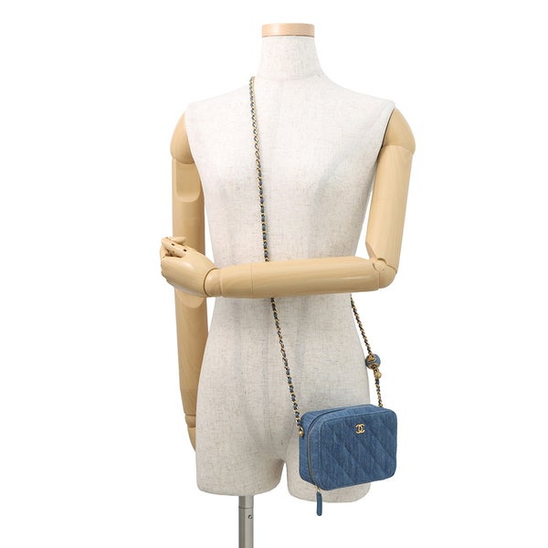 シャネル チェーンショルダーバッグ マトラッセ ココマーク パールクラッシュ カメラバッグ デニム AP2463 CHANEL