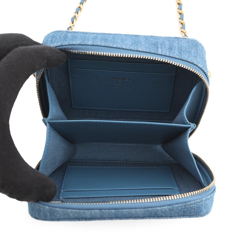 シャネル チェーンショルダーバッグ マトラッセ ココマーク パールクラッシュ カメラバッグ デニム AP2463 CHANEL