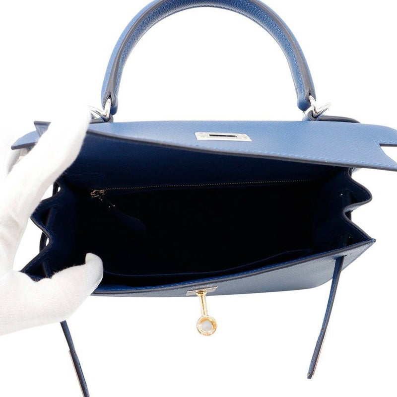 エルメス ハンドバッグ ケリー25 外縫い ブルータイ/エレクトラム金具 エプソン K刻印 2wayショルダー