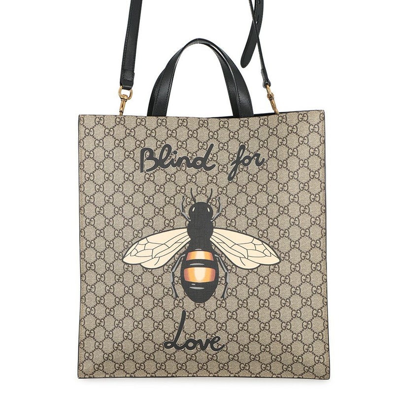 グッチ トートバッグ GGスプリーム ビープリント GGスプリーム/レザー 450950 GUCCI  2wayショルダー bee 蜂 黒