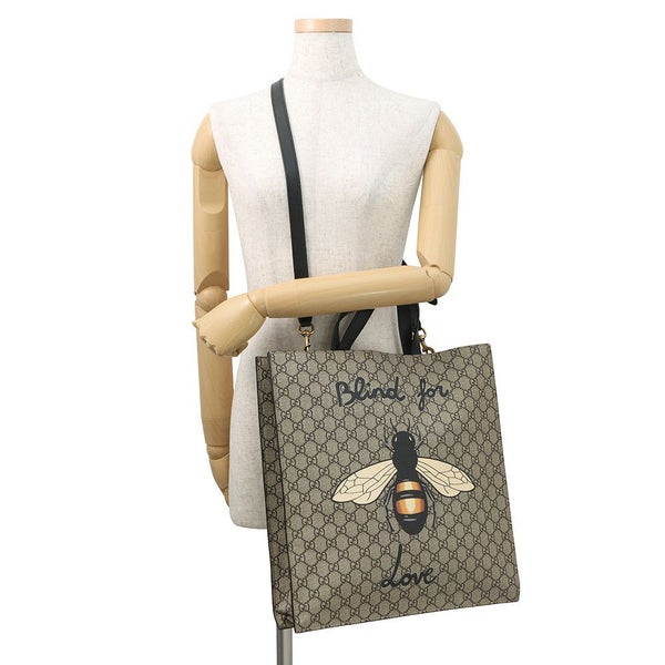 グッチ トートバッグ GGスプリーム ビープリント GGスプリーム/レザー 450950 GUCCI  2wayショルダー bee 蜂 黒
