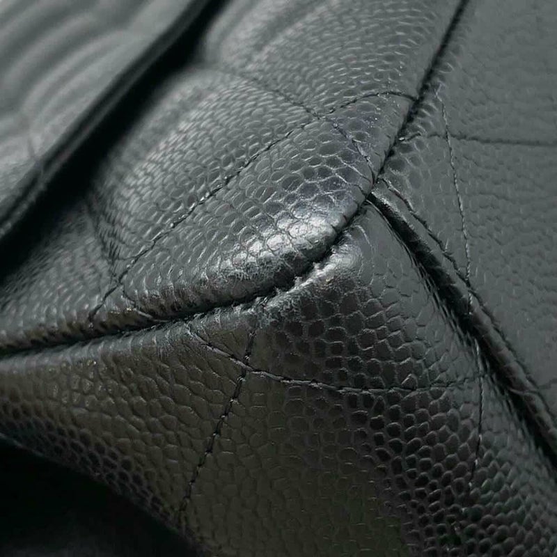 シャネル チェーンショルダーバッグ マトラッセ34 マキシ ココマーク ダブルフラップ キャビアスキン A58601 デカマト 黒