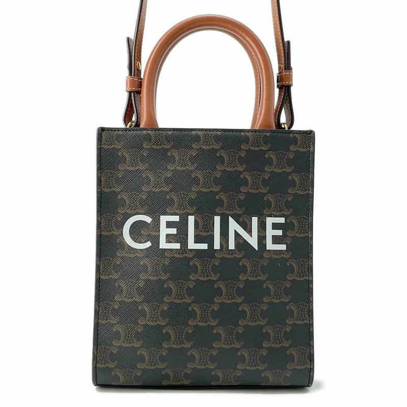 セリーヌ ハンドバッグ トリオンフ ミニ バーティカル カバ PVC/レザー 194372 CELINE 2wayショルダーバッグ ブラウン