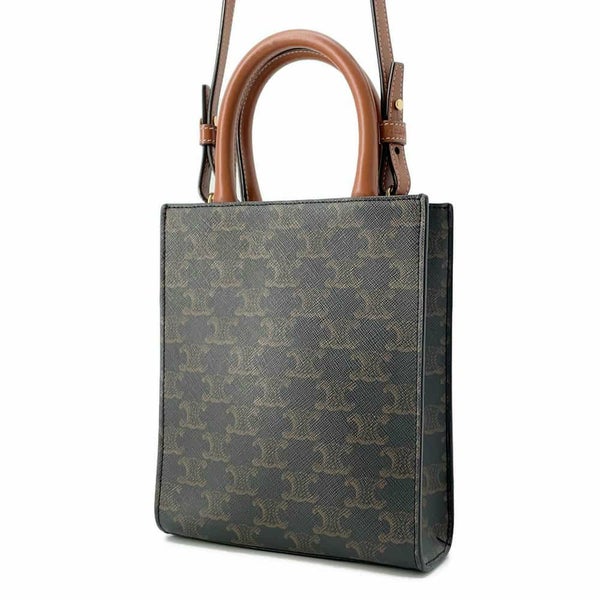 セリーヌ ハンドバッグ トリオンフ ミニ バーティカル カバ PVC/レザー 194372 CELINE 2wayショルダーバッグ ブラウン