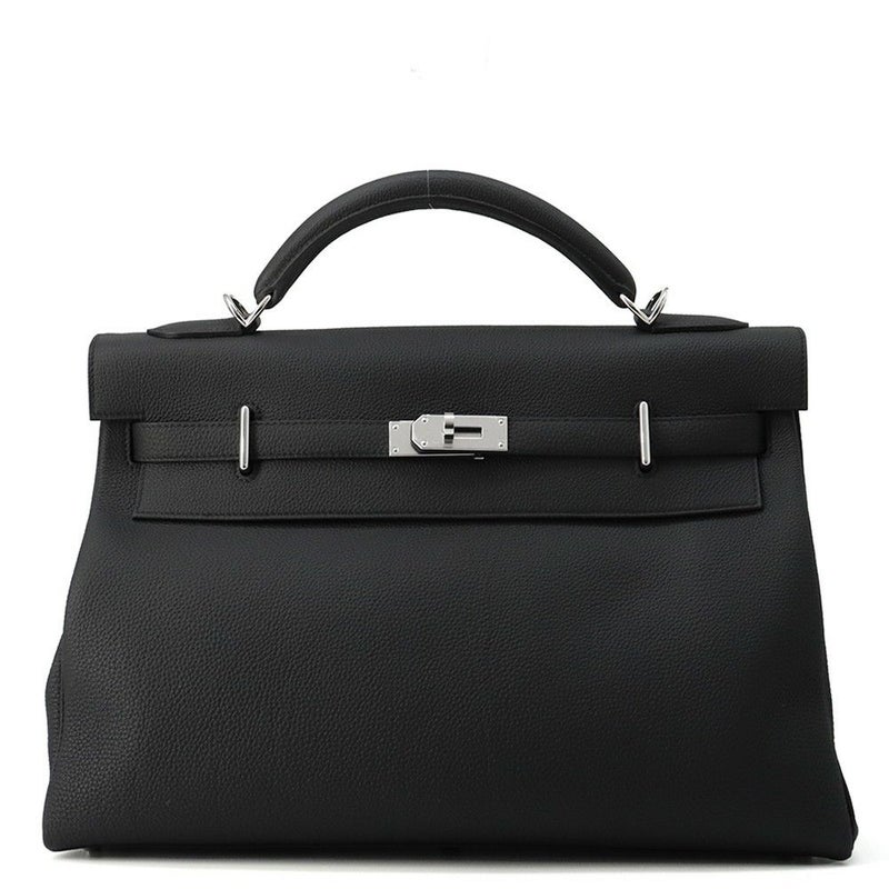 エルメス ハンドバッグ ケリー マキシ 内縫い 42 ブラック/シルバー金具 トゴ W刻印 2wayショルダー 黒