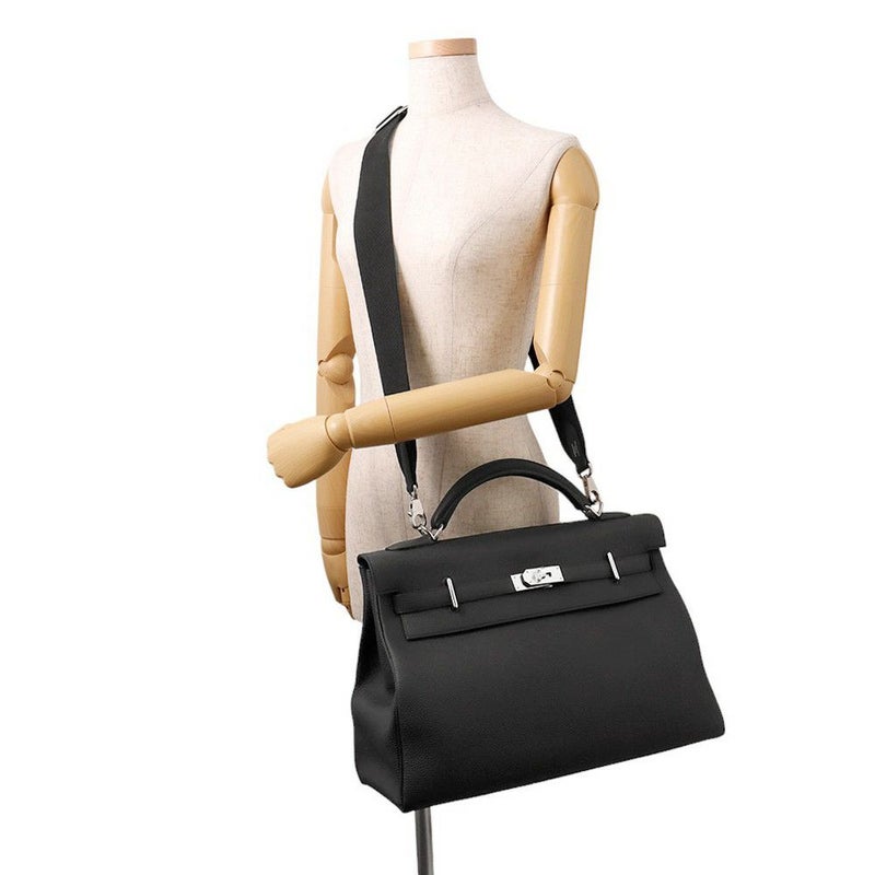 エルメス ハンドバッグ ケリー マキシ 内縫い 42 ブラック/シルバー金具 トゴ W刻印 2wayショルダー 黒