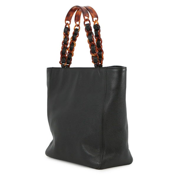 シャネル トートバッグ デカココ ココマーク プラチェーン べっ甲調 キャビアスキン CHANEL 黒