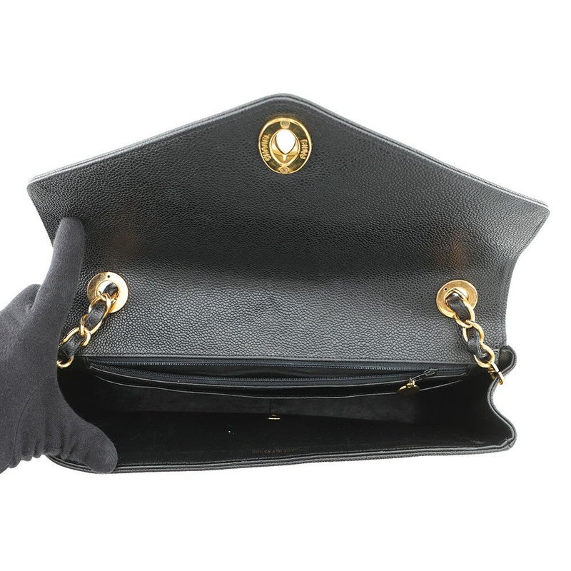 シャネル チェーンショルダーバッグ シェブロン Vステッチ デカココ ココマーク キャビアスキン CHANEL バッグ 黒