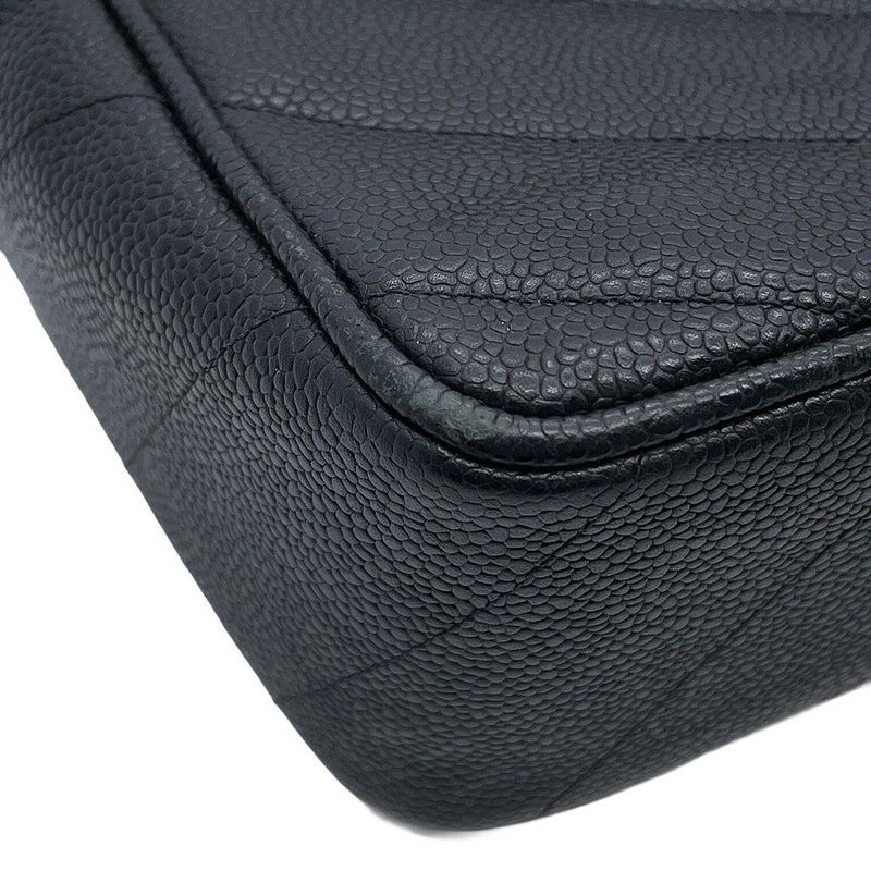 シャネル チェーンショルダーバッグ シェブロン Vステッチ デカココ ココマーク キャビアスキン CHANEL バッグ 黒