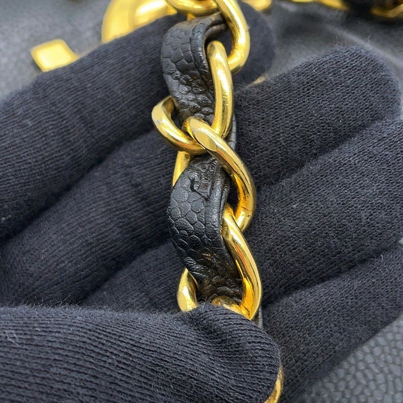 シャネル チェーンショルダーバッグ シェブロン Vステッチ デカココ ココマーク キャビアスキン CHANEL バッグ 黒