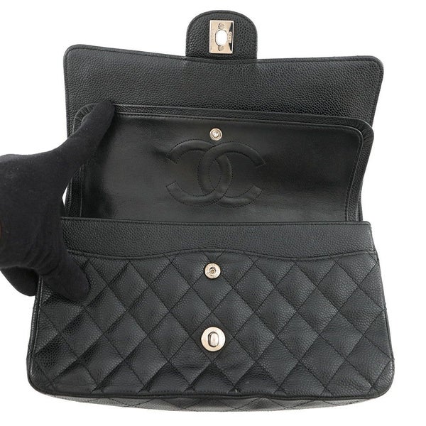 シャネル チェーンショルダーバッグ マトラッセ25 ココマーク ダブルチェーン キャビアスキン A01112 CHANEL 黒