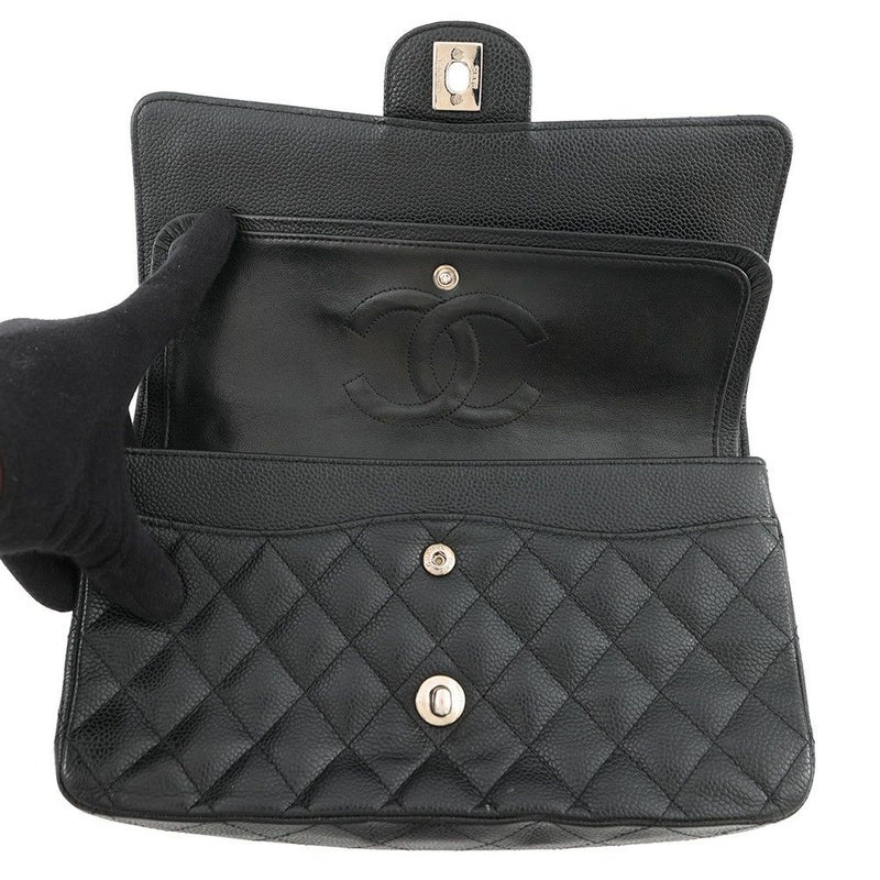 シャネル チェーンショルダーバッグ マトラッセ25 ココマーク ダブルチェーン キャビアスキン A01112 CHANEL 黒