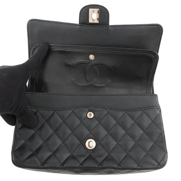 シャネル チェーンショルダーバッグ マトラッセ25 ココマーク ダブルチェーン キャビアスキン A01112 CHANEL 黒