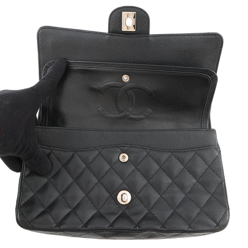 シャネル チェーンショルダーバッグ マトラッセ25 ココマーク ダブルチェーン キャビアスキン A01112 CHANEL 黒