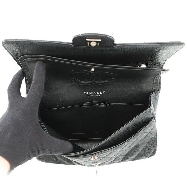 シャネル チェーンショルダーバッグ マトラッセ25 ココマーク ダブルチェーン キャビアスキン A01112 CHANEL 黒