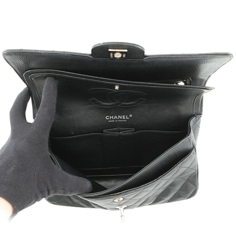 シャネル チェーンショルダーバッグ マトラッセ25 ココマーク ダブルチェーン キャビアスキン A01112 CHANEL 黒