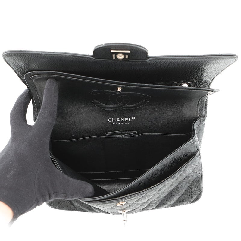 シャネル チェーンショルダーバッグ マトラッセ25 ココマーク ダブルチェーン キャビアスキン A01112 CHANEL 黒