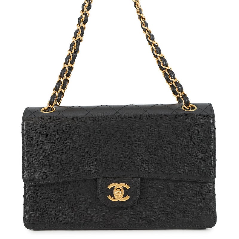 シャネル チェーンショルダーバッグ マトラッセ ココマーク シングルフラップ キャビアスキン CHANEL 黒