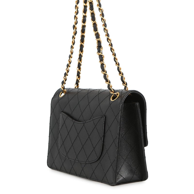 シャネル チェーンショルダーバッグ マトラッセ ココマーク シングルフラップ キャビアスキン CHANEL 黒