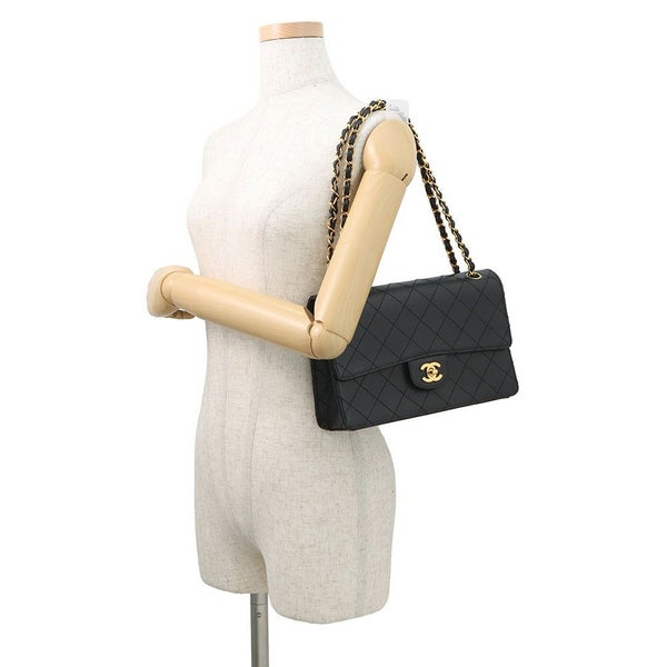 シャネル チェーンショルダーバッグ マトラッセ ココマーク シングルフラップ キャビアスキン CHANEL 黒